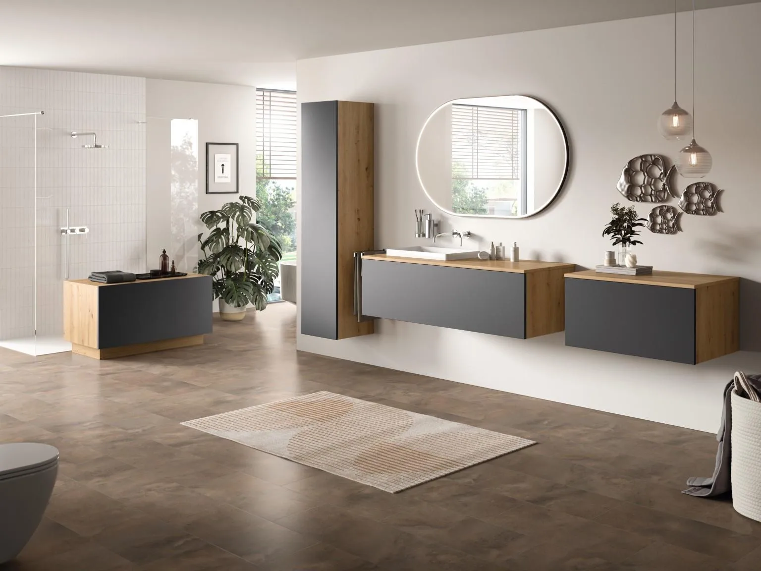Mobilier de baie în decorurile Egger H1318 și U963