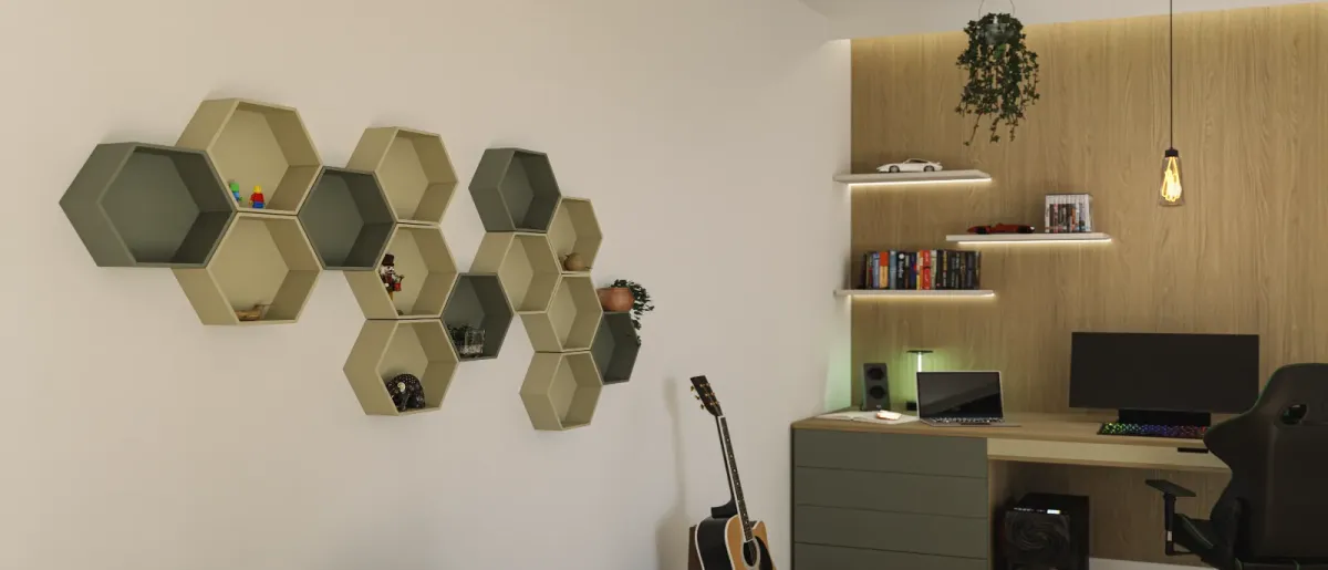Cameră de copii cu rafturi hexagonale colorate, Colour Harmony