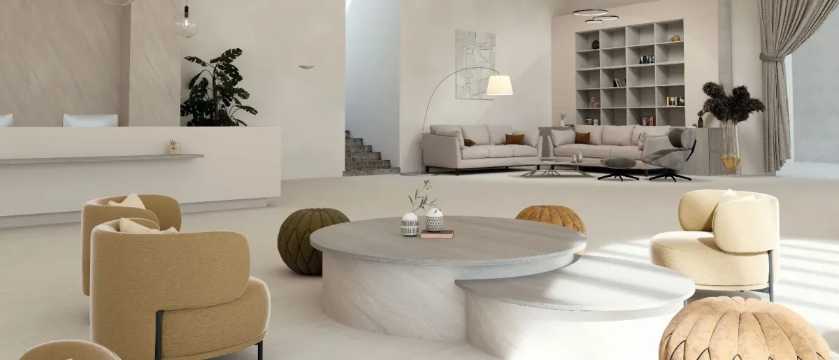 Colț de lounge cu fotolii și pufuri, Minimalism Nomad