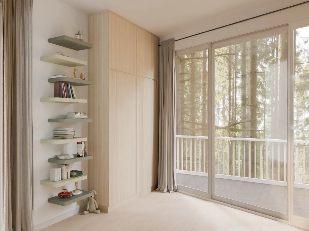 Bibliotecă de perete cu rafturi verde salvie, Nordic Escape